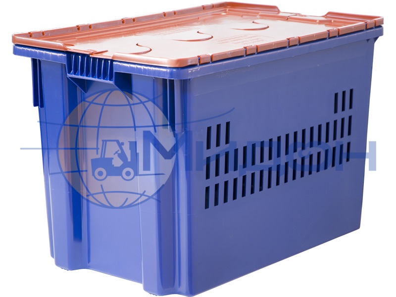 Ящик пластиковый FUTURA ZIP 604-1 с крышкой на петлях перфорированный, дно сплошное 600 х 400 х 365