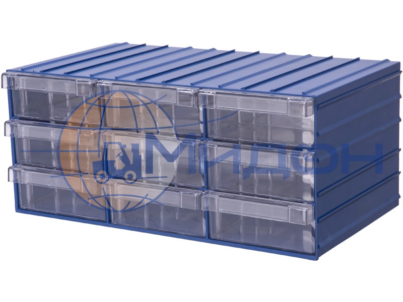 Девять прозрачных ящиков Plastic Drawer PD 120-9 в комплекте с корпусом 204 х 370 х 160