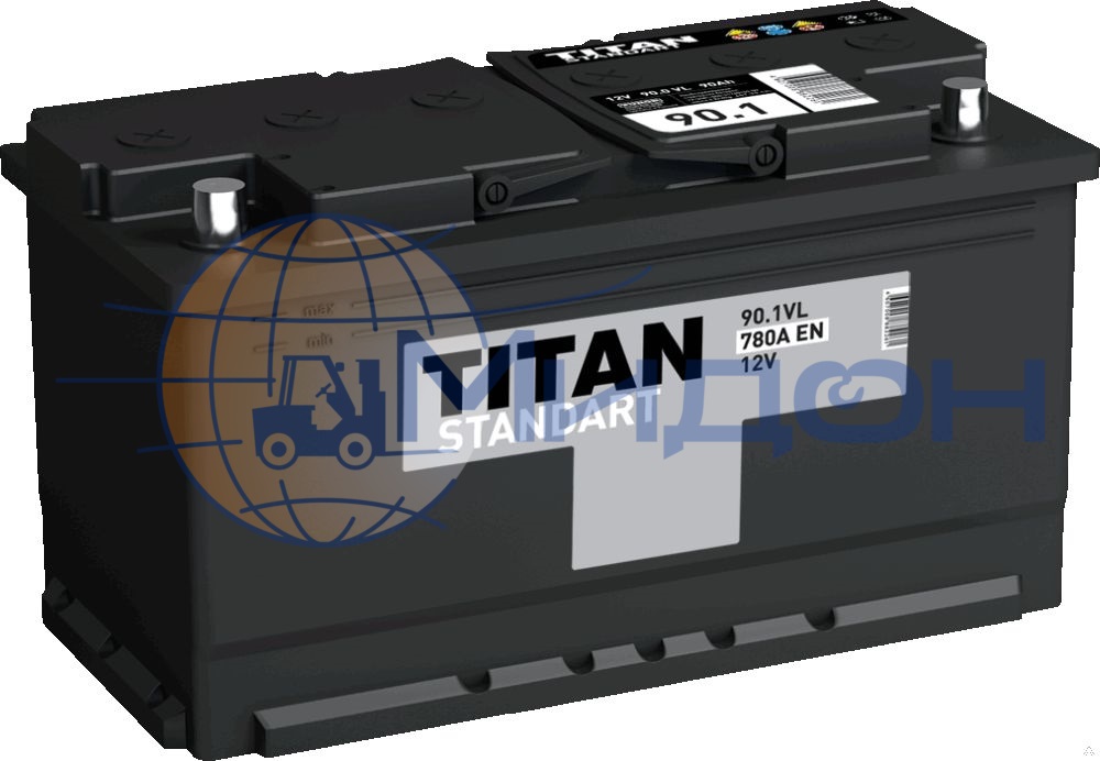 Аккумулятор стартерный "TITAN (Россия) STANDART 6СТ-90.0 VL " 12 V, 90 Ач, 352х175х190 мм, Плюс справа
