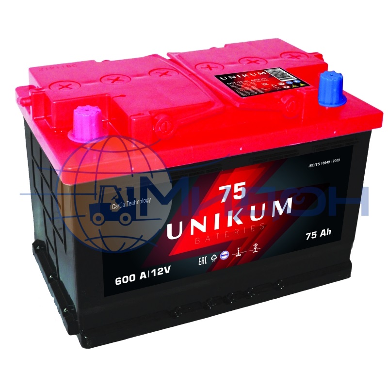 Аккумулятор стартерный UNIKUM (Казахстан) 6СТ-75.1 12 V, 75 Ач, 278х175х190 мм, Плюс слева