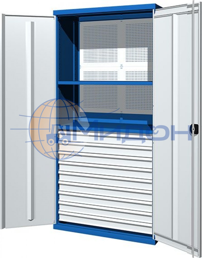 Шкаф инструментальный 03.3092 Ferrum CLASSIC (перфорированная задняя стенка, 2 полки большие, 9 ящиков больших)