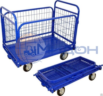 Тележка платформенная со съёмными бортами и складываемыми ручками (зацеп) ТСРС 1 ( 500х800 ) (колёса ф200: стандартные, Китай)