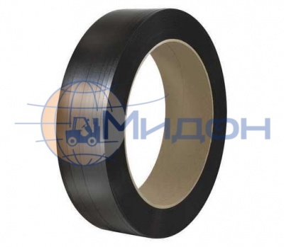 Лента полиэтилентерефталатная с тиснением (ПЭТ) 16х1мм (чёрная) разрывная нагрузка 600 кгс(Н), 1 бухта 1100 м (полуавтомат, ручная)