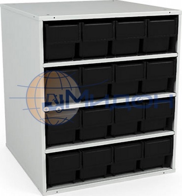 Кассетница металлическая 475х410х410 антистатичная K-02 ESD, в комплекте 16 ящиков 6006 ESD