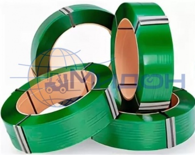 Лента полиэтилентерефталатная с тиснением (ПЭТ) 16х1мм (зелёная) разрывная нагрузка 600 кгс(Н), 50 бухт по 1100 м (полуавтомат, ручная)