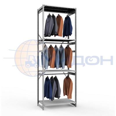 Стеллаж полочный Универсал ТСУ 3/4 для одежды (3000х1060х500) П 1800 кг(стеллаж) 150 кг(полка) 3 штанги, 4 полки обычные