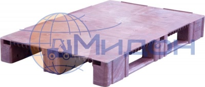 Паллет пластиковый сплошной на 3х полозьях (5000кг/1500кг) TR 1208-1 R 1200 х 800 х 150 цвет - бордовый