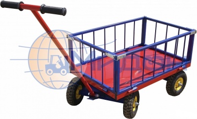 Тележка платформенная усиленная, с поворотной осью, борта из труб ТПОБ 2 Т ( 600х900 ) (колёса ф260: надувные, Китай)