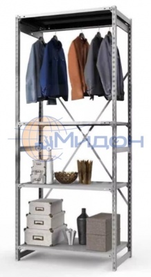 Стеллаж полочный Универсал ТСУ 1/4 для одежды (2500х1060х600) У 1800 кг(стеллаж) 300 кг(полка) 1 штанга, 4 полки обычные