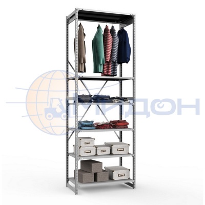 Стеллаж полочный Универсал ТСУ 1/6 для одежды (3000х1060х600) УП 1800 кг(стеллаж) 300 кг(полка) 1 штанга, 6 полок обычные