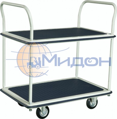 Тележка платформенная двухярусная с противоскользящим покрытием PH 150-2 480х740 (колёса ф100: чёрная резина, Китай)
